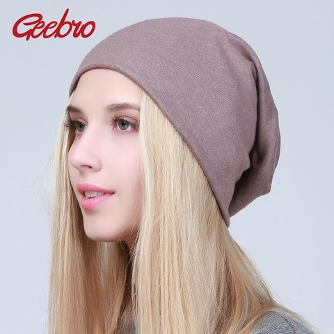 Geebro Femmes de Plaine Beanie Chapeau 2022 Printemps Coton Slouchy Beanie pour Femmes Tricoté Os Chapeau Dames Noir Skullies Cap JS293A ► Photo 1/6