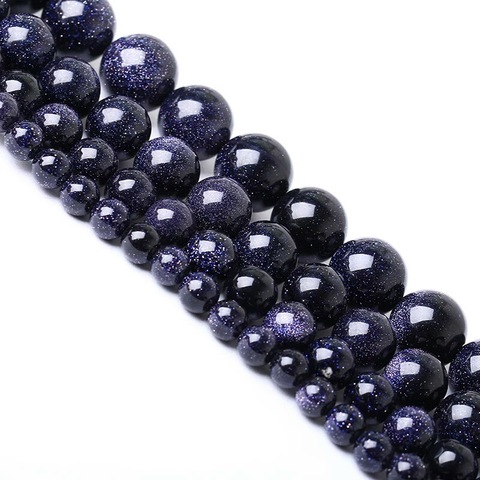 Perles rondes en pierre de sable bleue naturelle, pour la fabrication de bijoux, Bracelet, bricolage, 1 brin/lot, 4 6 8 10 12 mm ► Photo 1/6