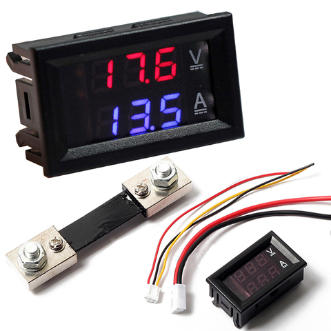 Voltmètre numérique, ampèremètre, LED bleue et rouge, avec Shunt de courant 100a, dc 100v, 100a ► Photo 1/6