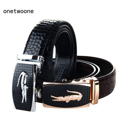 Ceinture en cuir pour hommes, nouveauté modèles de marque de luxe, sangles en cuir de vache, boucle Crocodile, ceinture noire, modèle ceinture décontractée en cuir ► Photo 1/6