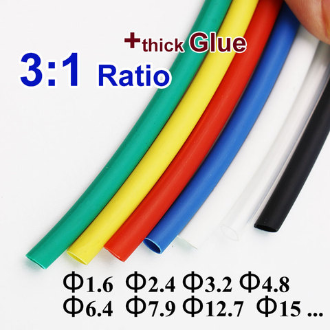 Kit de câbles thermorétractables à double paroi, 1.6/2.4/3.2/4.8/6.4/7.9/15mm, Tube adhésif avec gaine à colle ratio 3:1 ► Photo 1/3