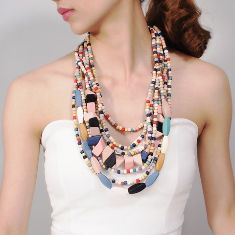 MANILAI-collier avec pendentif en bois multicolore pour femmes, collier avec perles ethniques, fait à la main, style Boho ► Photo 1/6