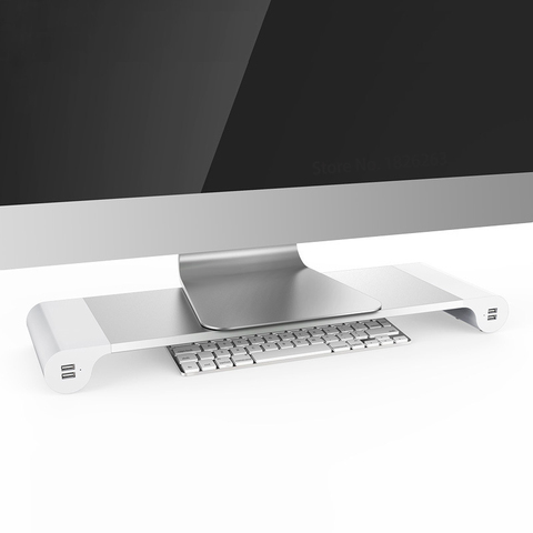 En aluminium Moniteur De Bureau Portable Ordinateur Portable Stand Barre D'espace Non-slip Riser Bureau avec 4-ports USB chargeur pour iMac, macBook Pro, Air ► Photo 1/6