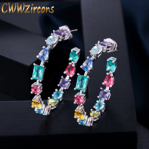 CWWZircons-boucles d'oreilles en cristal zircon cubique cubique colorées, Design rond, bijoux d'oreilles pour femmes, CZ561 ► Photo 1/6