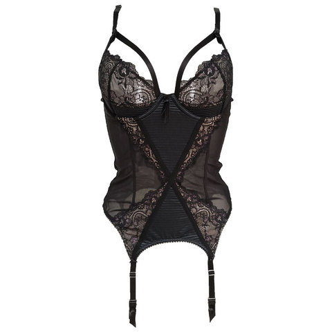 Bustier en dentelle de gaze noire pour femmes, Bustier gothique Sexy avec ceintures, sous-vêtements féminins, Clips en métal, Corset d'entraînement à la taille, SH015 ► Photo 1/3