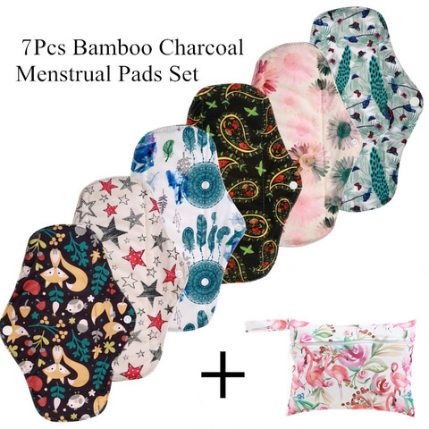 [Simfamily] – Serviettes hygiéniques en tissu de charbon de bambou, tampons féminins réutilisables pour flux régulier, accessoire des menstrues, lot de 6+1 ► Photo 1/6