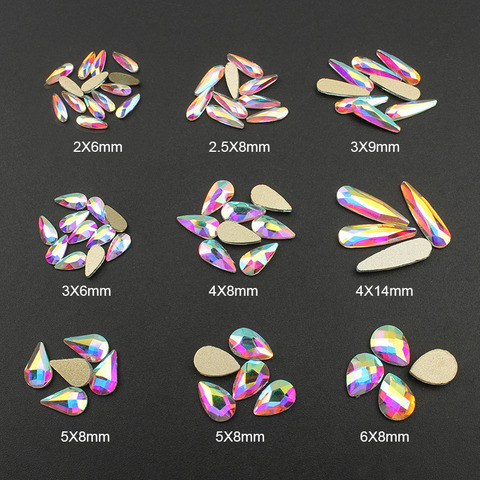 Pierres de verre colorées, cristaux AB, longues gouttes d'eau, pour Nail Art 3D, 30 pièces par lot, en forme de fantaisie, pour décorations Nail Art 3D ► Photo 1/6