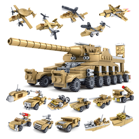 HUIQIBAO 544 pièces 16in1 militaire réservoir blocs de construction Super véhicule avion camion voiture bateau armée briques jouets éducatifs pour les enfants ► Photo 1/6