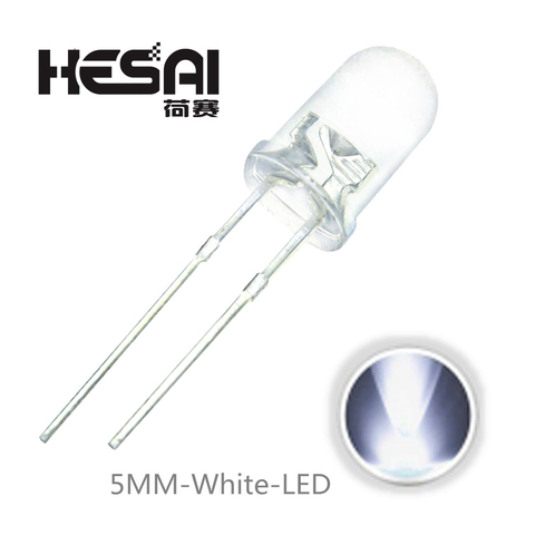100 pièces/lot F5 5mm blanc rond eau claire Ultra-lumineux LED lumière Diode électroluminescente ► Photo 1/2