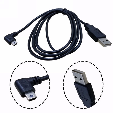 1PC USB 2.0 A prise mâle au Mini 5 broches coudé à gauche 90 degrés fiche câble de données cordon 1.5M/5FT 3M/10FT noir ► Photo 1/6