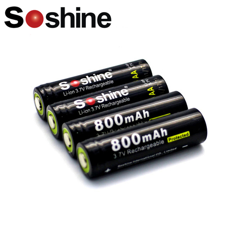 4 pièces Soshine 14500 3.7V 800mAh protégé PCB Rechargeable Li-ion batterie pour lampe torche ► Photo 1/5