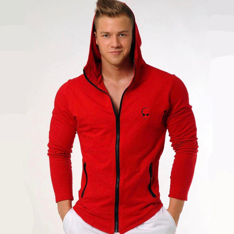 Sweat-shirt en coton pour hommes, veste Slim, à la mode, pour gym, Fitness, musculation, manteau de jogging, tendance veste à capuche zippé ► Photo 1/6