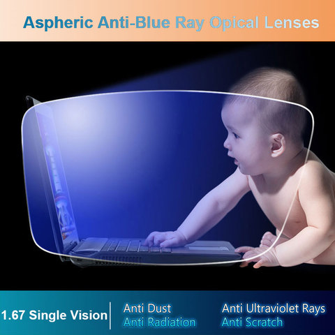 Lentilles de Prescription optique asphérique, Vision unique, Anti-rayon bleu, lentille de revêtement UV400, Anti-rayonnement et Anti-reflet 1.67 ► Photo 1/6