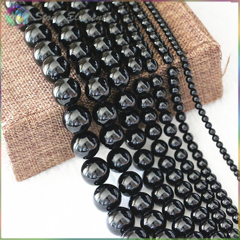 Perles rondes en Tourmaline noire naturelle, 4mm,6mm,8mm,10mm,12mm ► Photo 1/6