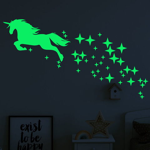 Ensemble de stickers muraux, licorne, cheval, étoile, Fluorescent, créatifs, lumineux, sculpté, décoration de la maison ► Photo 1/6