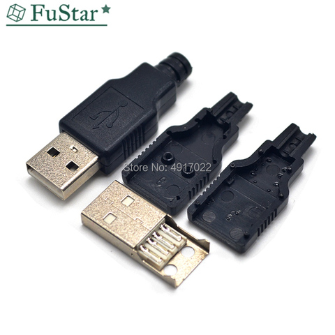 Connecteur USB 2.0 Type A mâle, 4 broches, avec couvercle en plastique noir, Kits de bricolage, soudure, connecteur de bricolage, nouveau, 10 pièces ► Photo 1/3