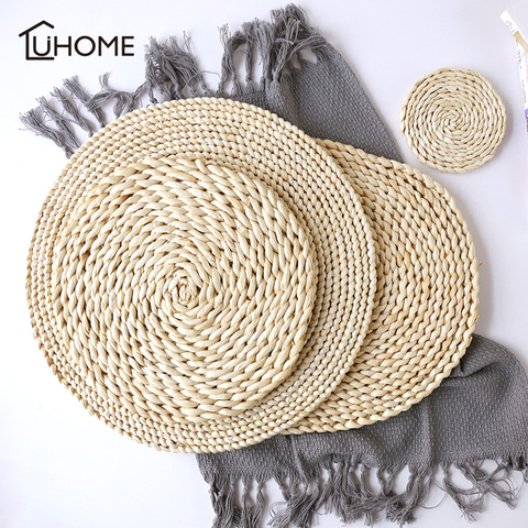 Tapis de maison paille naturelle conception Table coussin d'isolation napperons ronds Table à manger tapis cuisine accessoires décoration coussin caboteur ► Photo 1/5