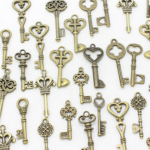 Cloche douce 40 pièces mixte petites clés breloques Vintage bronze métal en alliage de Zinc Fine à la mode mixte pendentif breloques faisant ► Photo 1/2