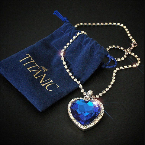 Pendentif Titanic coeur d'océan bleu, collier pendentif coeur d'amour pour toujours + sac en velours vente en gros ► Photo 1/5