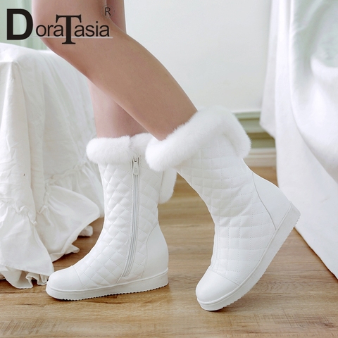 DoraTasia – bottes de neige en fausse fourrure pour femme, nouvelles chaussures d'hiver populaires, talons chauds, intérieur en fourrure solide, 31-41 ► Photo 1/6