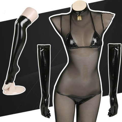 Costume de Cosplay en cuir bronze, ensemble de Bikini, combinaison en filet, Sexy, noir ► Photo 1/6