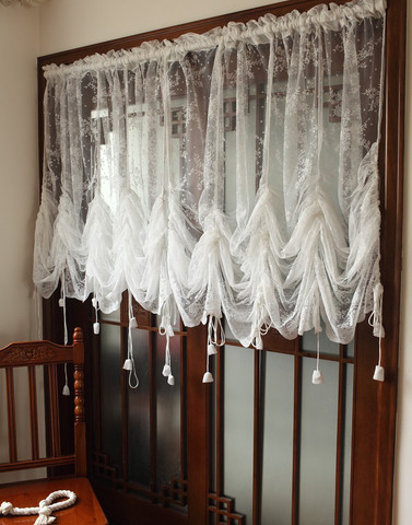 200*230 cm Rurales Sheer Rideau Dentelle, creux Ballon Aveugle, Vintage Rideau Cantonnière, fini Café Rideau Sheer pour La Maison Hôtel ► Photo 1/4