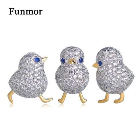 Funmor – broche trois oiseaux en Zircon, couleur or, petit costume, robe, col de chapeau, broche en cuivre, broches Animal, cadeau ► Photo 1/6