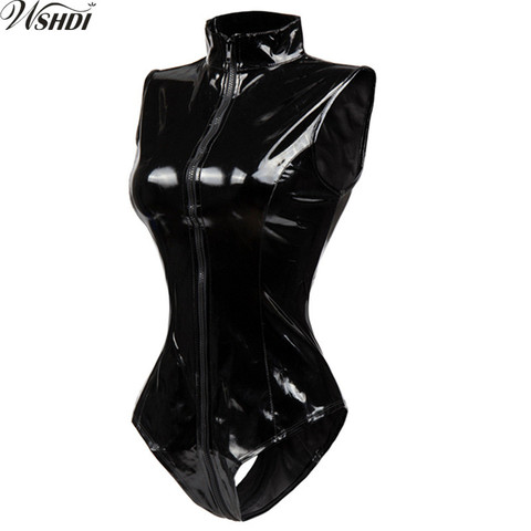 Catsuit moulant en Faux cuir et Latex, combinaison Sexy en PVC avec fermeture éclair, tenue de club et de danse, rouge et noir, Look mouillé, S-XXL ► Photo 1/6