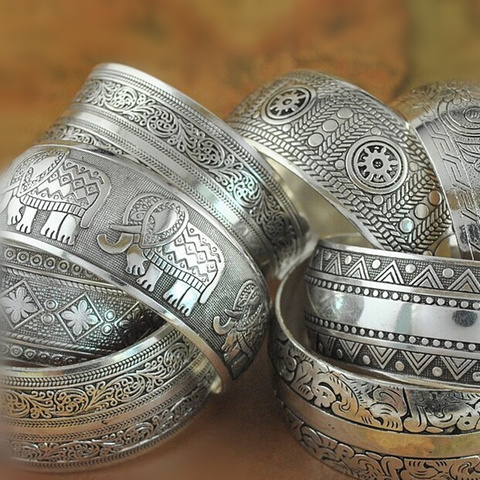 Nouveau Bracelet de manchette en métal tibétain argent vintage rétro mode gitane carré fleur livraison gratuite pour son cadeau de noël ► Photo 1/6
