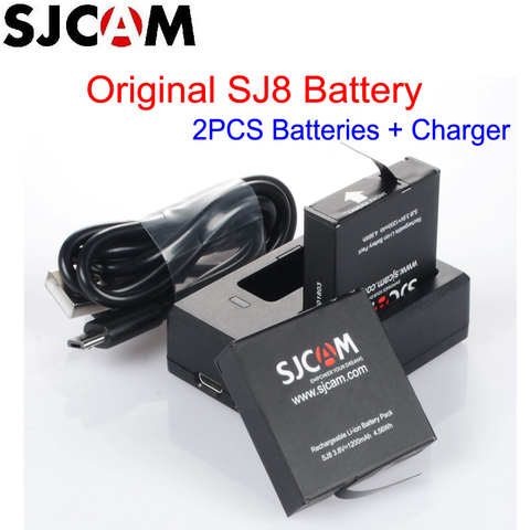 Batterie SJCAM SJ8 originale (Batteries 2 pièces + double chargeur) batterie Li-ion Rechargeable 1200mAh pour caméra d'action SJCAM SJ8 ► Photo 1/6