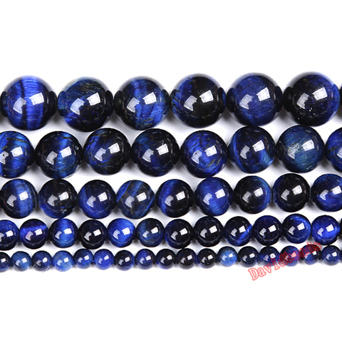 Pierre naturelle Lapis-Lazuli bleue en œil de tigre, agate ronde, perles amples de 8, 10, 12 MM au choix, cordon de 16 pouces, livraison gratuite ► Photo 1/4