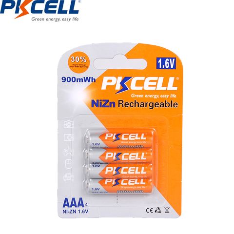 PKCELL – batterie Rechargeable AAA 1.6V, NI-ZN mwh, pour télécommande, Radio, lampe de poche LED, MP3, 4 pièces/carte ► Photo 1/4