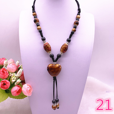 Collier ethnique à la mode, accessoire traditionnel fait à la main, corde de cire tissée, pendentif en céramique et perles, collier Long #21 ► Photo 1/3