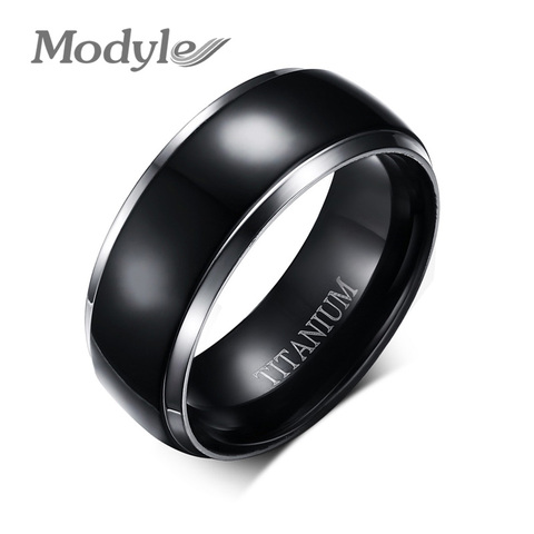 Modyle haute qualité hommes titane anneaux noir hommes fiançailles anneaux de mariage bijoux 8mm de large haut poli anneau livraison gratuite ► Photo 1/1