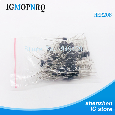 100 PCS/Lot nouveau HER208 her208 redresseur Diode 2A 1000V DIP gros électronique ► Photo 1/2