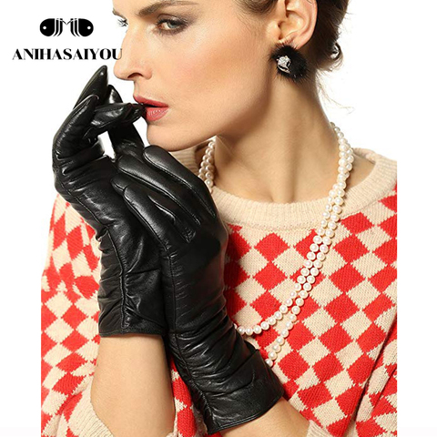 Gants simples à la mode pour femmes, gants d'hiver en cuir véritable de 25cm pour femmes-2081 ► Photo 1/6
