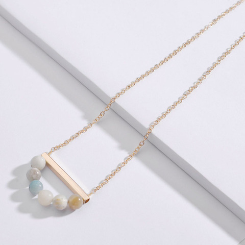 Colliers courts pour femmes, avec pendentif en métal, photo Lapiz naturelle, perles en pierre, Amazonite, Labradorite, pendentif de Bar ► Photo 1/3