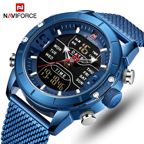 NAVIFORCE hommes montres haut de gamme de luxe sport Style montre à Quartz LED numérique double horloge mâle en acier montre-bracelet militaire ► Photo 1/6