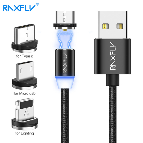 RAXFLY – câble magnétique USB Micro et Type C pour recharge, cordon de chargeur aimanté pour téléphone iPhone, Samsung S9, Huawei P10 ► Photo 1/6