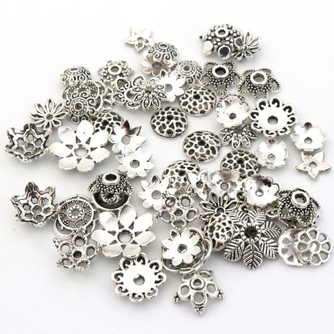 Grand mélange de fleurs tibétaines en argent, 100 pièces, bouchons de perles d'espacement amples pour la fabrication de bijoux, résultats de couture, accessoires de bricolage, vente en gros ► Photo 1/6