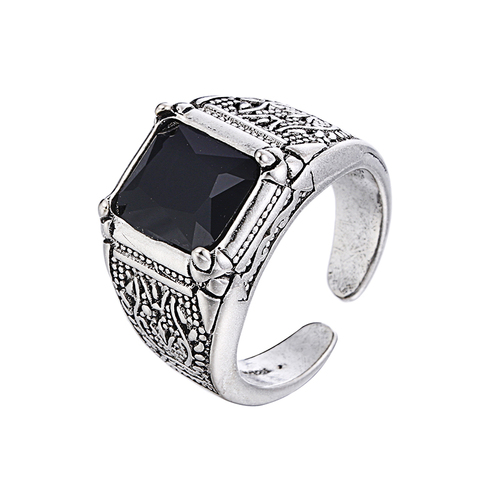 Bague de fiançailles en cristal noir pour homme, bijou en argent sterling 100%, style rétro, ouvert, vente en gros, cadeau, livraison directe, 925 ► Photo 1/6