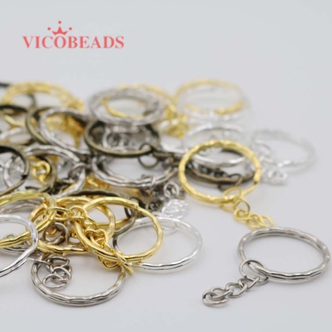 Porte-clés couleur argent poli 25mm, 20 pièces, anneau fendu avec chaîne courte, femmes hommes, bricolage, accessoires ► Photo 1/6