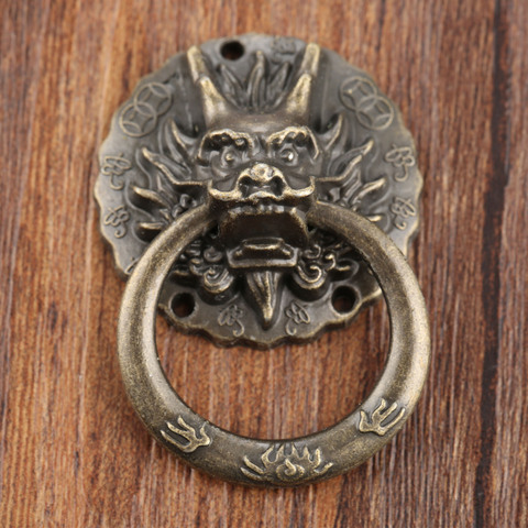 2 pièces, poignée de porte pour meuble, Vintage, Dragon, 32x47mm, poignées pour commode, boutons en anneau, pour meuble ► Photo 1/6