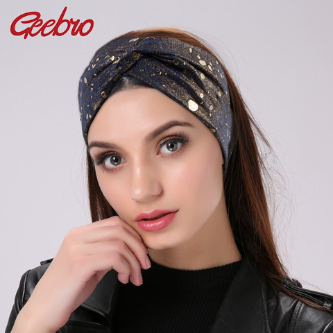 Geebro-serre-tête élastique large pour femmes, couleur métallique, Turban tricoté, noué en croix ► Photo 1/6