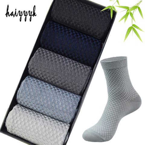 Nouveau bambou Fiber hommes chaussettes classique déodorant entreprise marque équipage chaussettes hommes haute qualité décontracté Compression chaussettes 5 paires/lot ► Photo 1/6