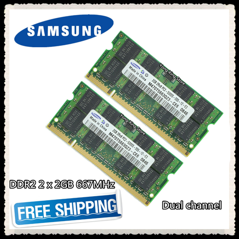 Samsung-pc portable DDR2, pc portable 2x2 go, RAM 2 go/4 go, 667MHz, PC2-5300S Original, mémoire RAM SODIMM ► Photo 1/1