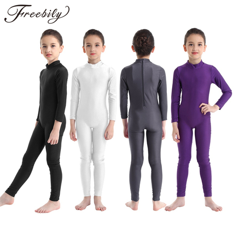 Combinaison de gymnastique à manches longues pour filles, fermeture éclair, pour danse de Ballet, Catsuit, étriers en Nylon Lycra, vêtements de scène, justaucorps ► Photo 1/6