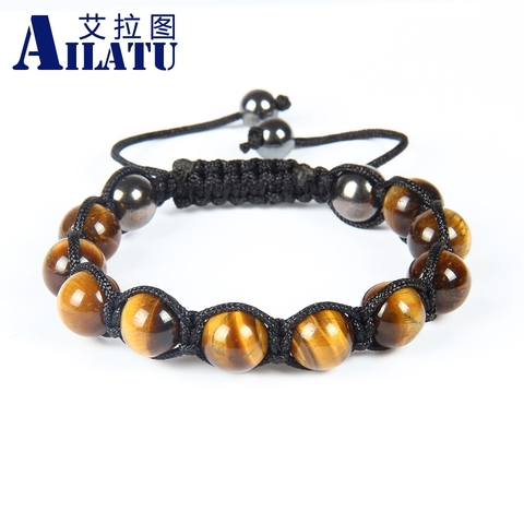 Ailatu vente en gros livraison gratuite Style de mode 10mm naturel oeil de tigre gemme pierre macramé Bracelet ► Photo 1/5