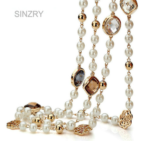 SINZRY Hotsale cubique zircon rose fleur simulé perle sautoir pour les femmes chandail hiver collier cadeau de noël ► Photo 1/1
