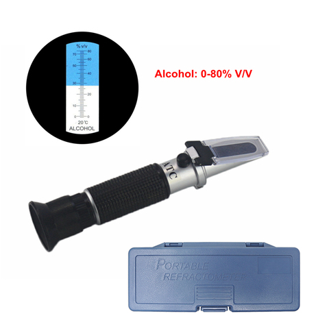 Réfractomètre d'alcool tenu dans la main 0-80% ATC testeur de spiritueux alcomètre réfratometro Concentration de vin densimètre + boîte ► Photo 1/6